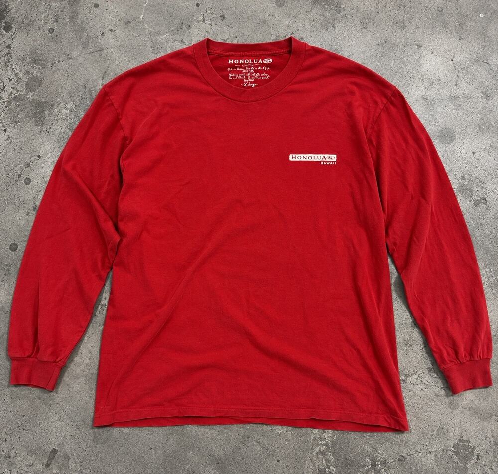 Honolua Hawaii Red Long Sleeve Surf Shirt XL Double Sided Graphic